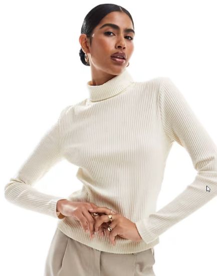 Picture of Women's Classic Solid High Neck White Sweater – Winter Warm Knitwear