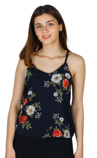 Picture of Floral Sleeveless Top – Elegant Black Base with Multicolor Print