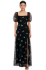 Picture of Butterfly Embroidery Puff Sleeve Split Thigh Mesh Long Dress