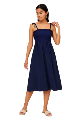 Picture of Women's A-Line Midi Dress with Smocked Bodice