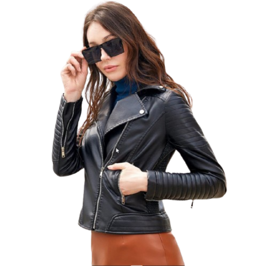 Picture of Women's Black Faux Leather Moto Jacket