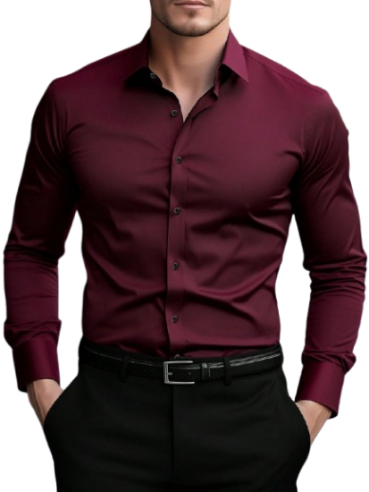 Picture of Men’s Burgundy Solid Button-Up Long Sleeve Shirt
