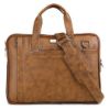 Picture of K London 14-Inch Slim Vegan Leather Laptop Bag – Expandable Unisex Office & Travel Messenger (Tan)
