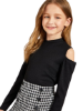 Picture of Girls' Cold Shoulder Rib-Knit Top & Houndstooth Skirt Set