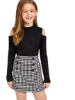 Picture of Girls' Cold Shoulder Rib-Knit Top & Houndstooth Skirt Set