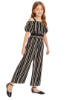 Picture of Girls' Striped Flounce Sleeve Cropped Jumpsuit with Belt