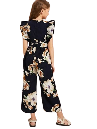 Picture of Girls' Floral Wide-Leg Jumpsuit with Ruffle Armholes