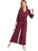 Picture of Girls' Maroon Wrap-Style Wide-Leg Jumpsuit with Belt