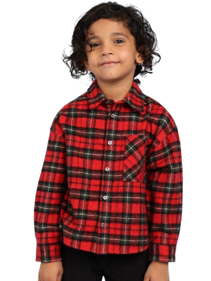 Picture of Boys' Casual Red Checks Cotton Shirt