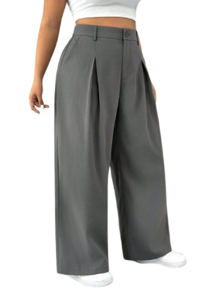 Picture of Women's High-Waisted Pleated Wide-Leg Trousers – Solid Black