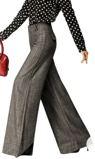 Picture of Bollrllr Women's Striped Wool Wide-Leg Pants – High Waist, Warm & Thickened