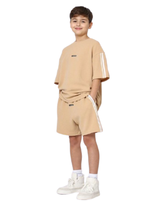 Picture of Tween Boys' Oversized Textured Tee & Shorts Set – Khaki, 2-Piece